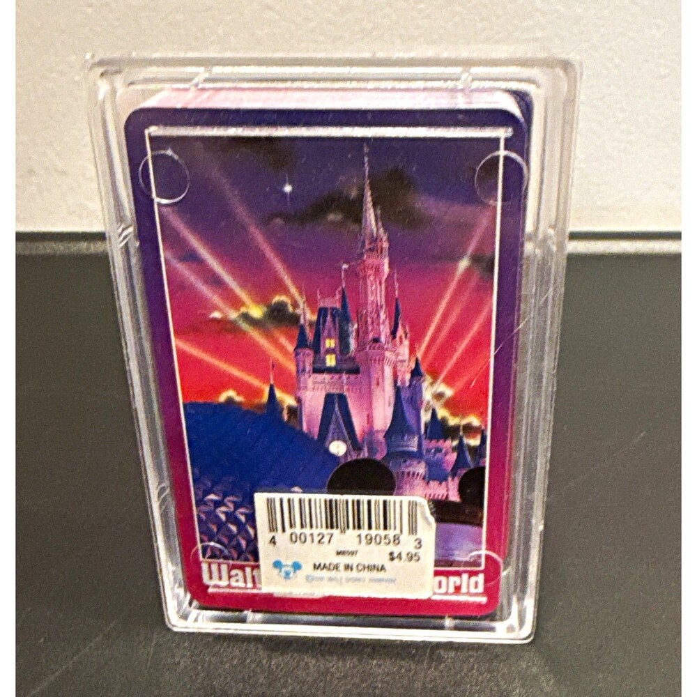 Walt Disney World Plastic Coated Playing Card Deck w/ Joker, 1991 & Case